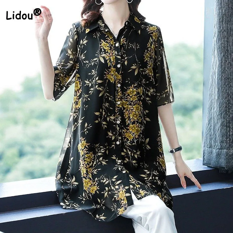 専用です。 ローチェシャツ 4枚セット Casual All-match Female Printed Chiffon Shirt Summer New