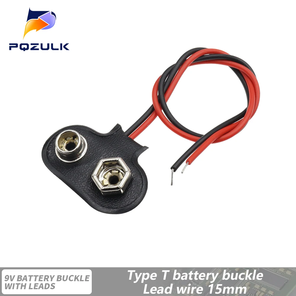 5 Pack T-Type 9V Battery Snap To Alligator Clip Cables - For Arduino, LED Strips & DIY Electronics