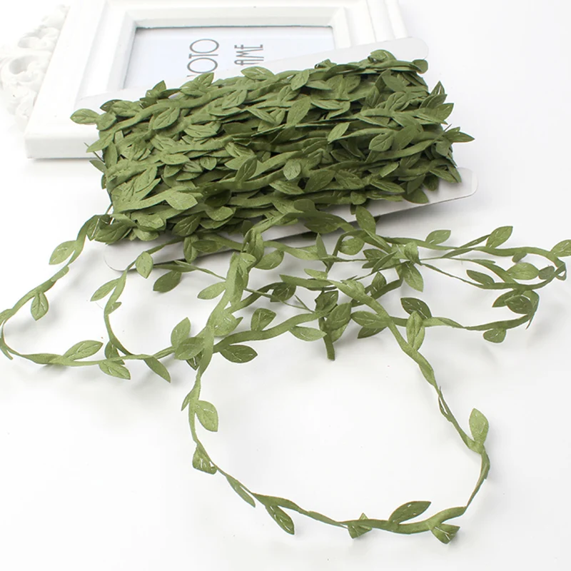 Silk Leaf-Shaped Green Ribbon Trim for DIY Decorations and Crafts