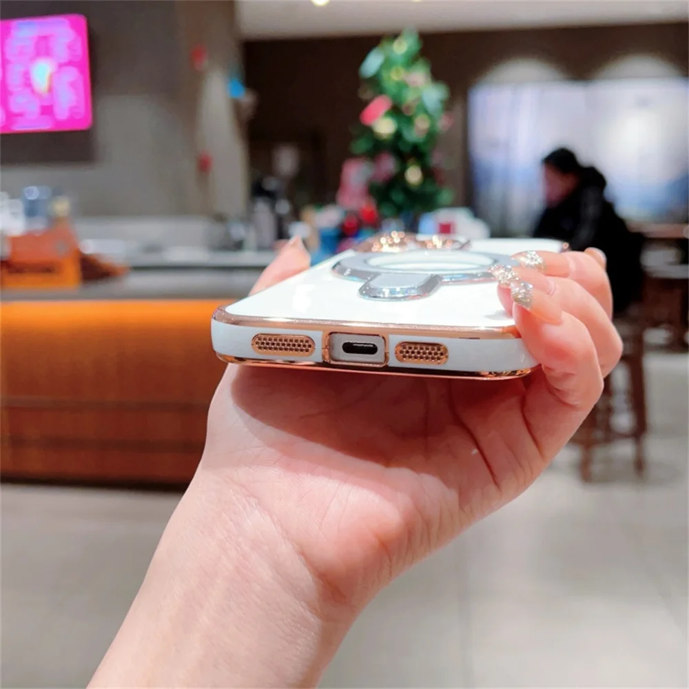Magnetic Love Heart Stand Holder Phone Case with Plating