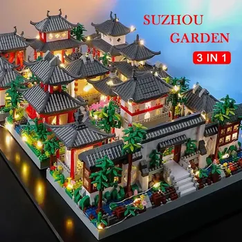 Suzhou 클래식 중국 정원 미니 블록, 전통 건축물 집 조립 벽돌, LED 조명, 1800 개 이상 상품 이미지