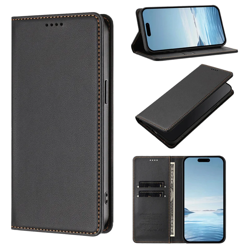 Magnetic Leather Stand Wallet Case with Back Cover