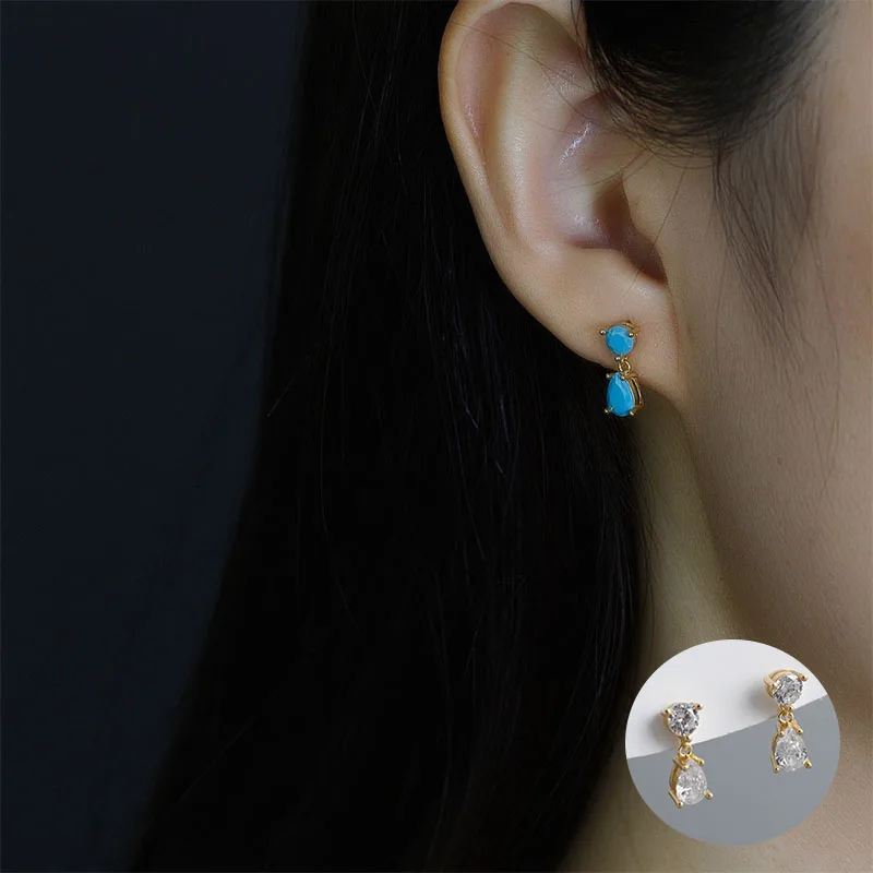 

100% 925 Sterling Silver Gold Zircon Water Drop Earrings for Women Girl Jewelry Birthday Gift Dropshipping
