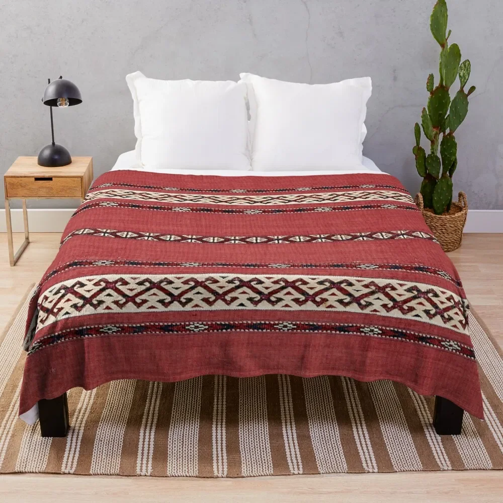 

Triangle Stripe Kilim II 19th Century Authentic Colorful Picture of a Red Black and White Rug Throw Blanket bed plaid Blankets