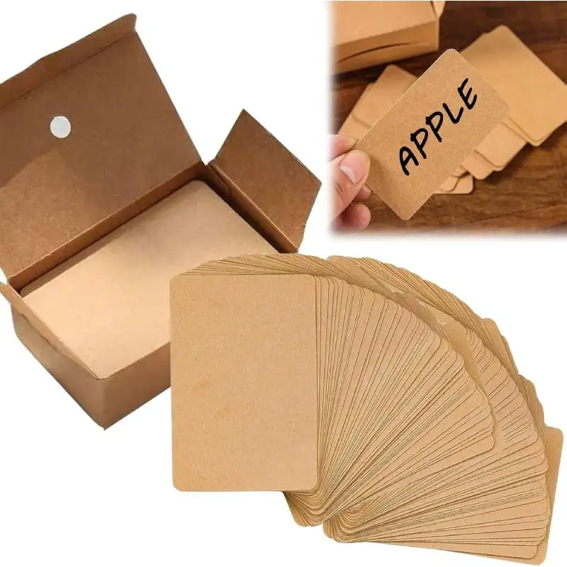100pcs 크래프트 종이 빈 명함 엽서 비즈니스 메시지 카드 학습을위한 단어 골판지 DIY 메모리 노트 선물 태그