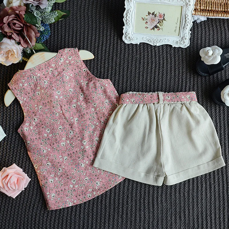 Girls Clothing Sets Summer Cotton Vest Two-piece Sleeveless Children Sets Casual Fashion Girls Clothes Suit