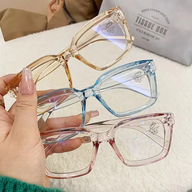 Vintage Oversize Computer Glasses Frame Women Men Anti Blue Light Square Clear Eyewear Blocking Glasses Full Frame Plain Glasses 2