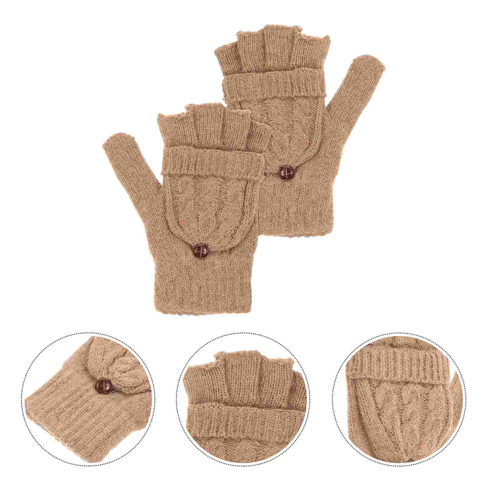 

Brown Knitted Winter Warm Convertible Winter Warm Convertible Warm Thermal Fingerless for Hiking Driving