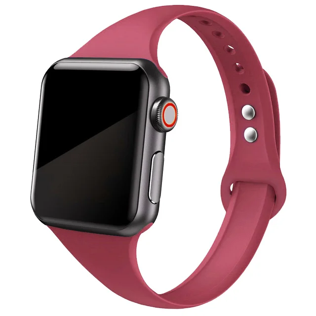 Silicone Strap for Apple Watch Band 44mm 40mm iwatch SE 6 5 Strap correa Narrow Slim bracelet applewatch band 5 6 se 3 38mm 40mm Rose red 14