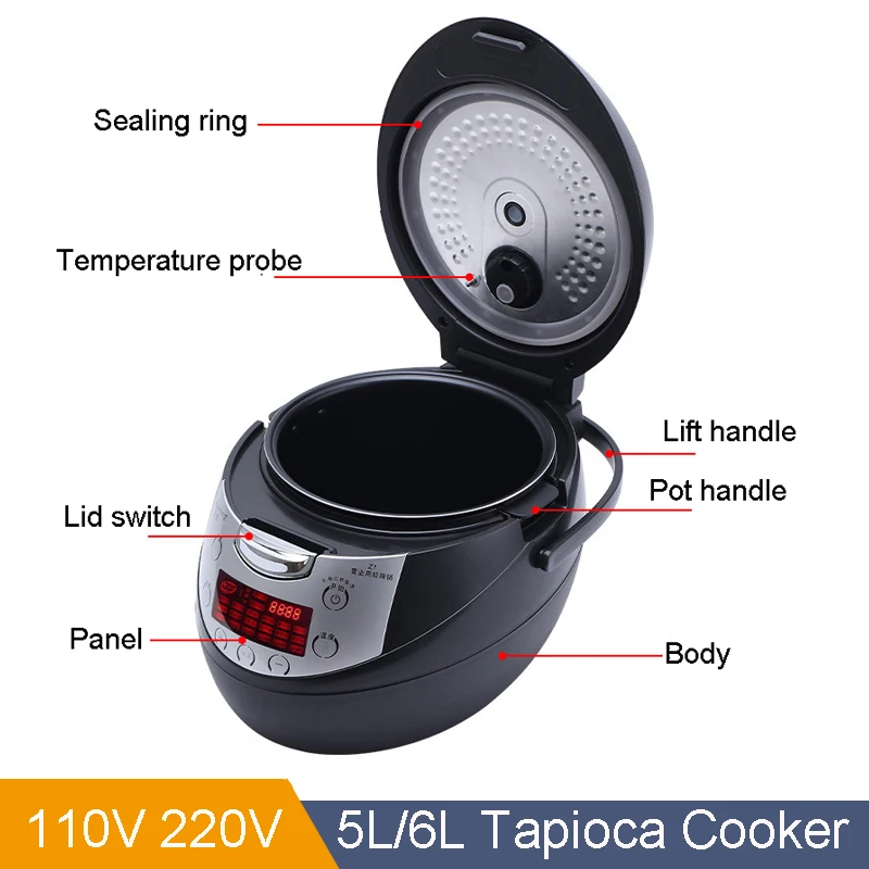 110V 220V 5L 6L Small Bubble Tea Pearl Cooking Cooker Machine Tapioca Ball Cooker Pot Sago Electric
