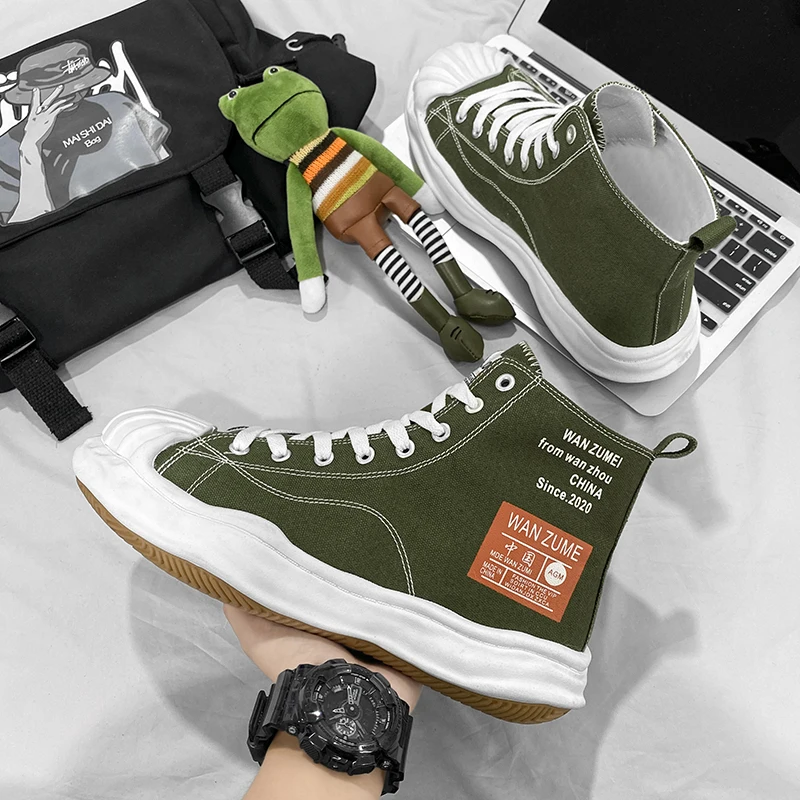 

Japanese fashion shoes 2022 new high top shell head canvas dissolved shoes high top athleisure board shoes men's shoes