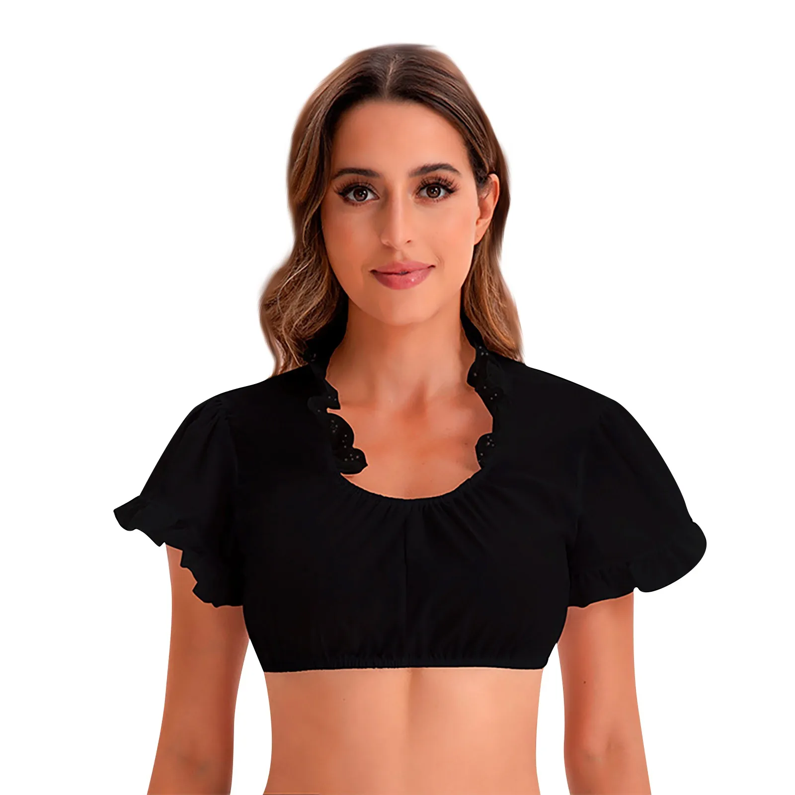 Female Elegant Classical Halloween Regular Bottom Blouses Lace Panel Small Shirt Tops Solid Color Dirndl Crop Blouses For Women