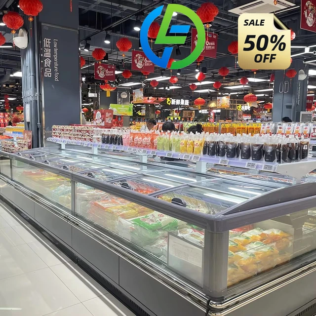 Congélateur d'équipement de réfrigération de supermarché avec éclairage LED, refroidissement par air et affichage à distance pour îlot de nourriture glacée 1