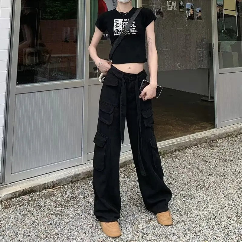 Loose Cargo Pants Multi Pocket Bags Denim Joggers Wwomen Vintage Streetwear Retro Low-waisted Spice Girl Baggy Jeans y2k clothes