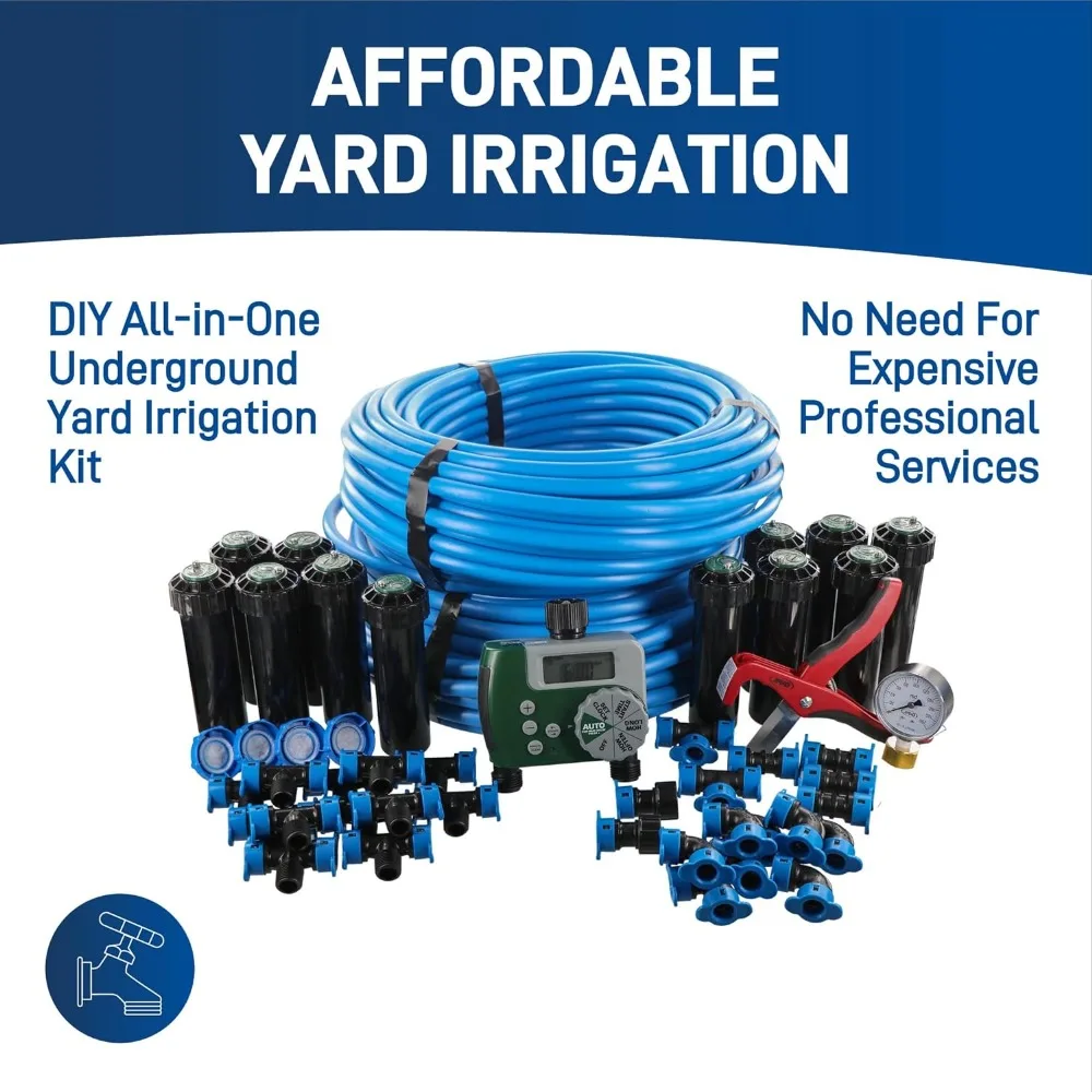 Description Picture 3 of itemSprinklers Irrigation Garden Watering System In-Ground Blu-Lock Tubing System and Digital Hose Faucet Timer 2-Zone Sprinkler Kit