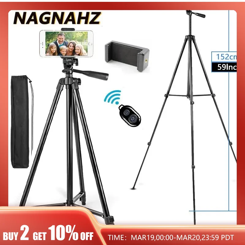 전화 150cm 비디오 녹화 전화 용 Nagnahz 삼각대 블루투스 원격 범용 카메라 전화 사진 스탠드