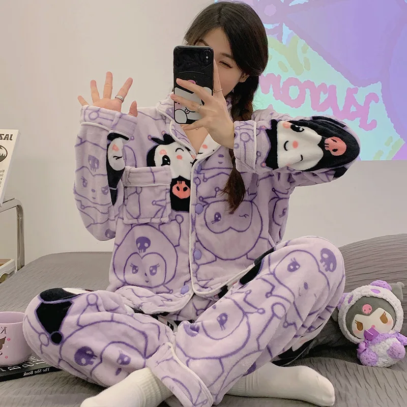 Sanrio Hello Kitty Winter Plush Pajamas Sets Women Kuromi Melody