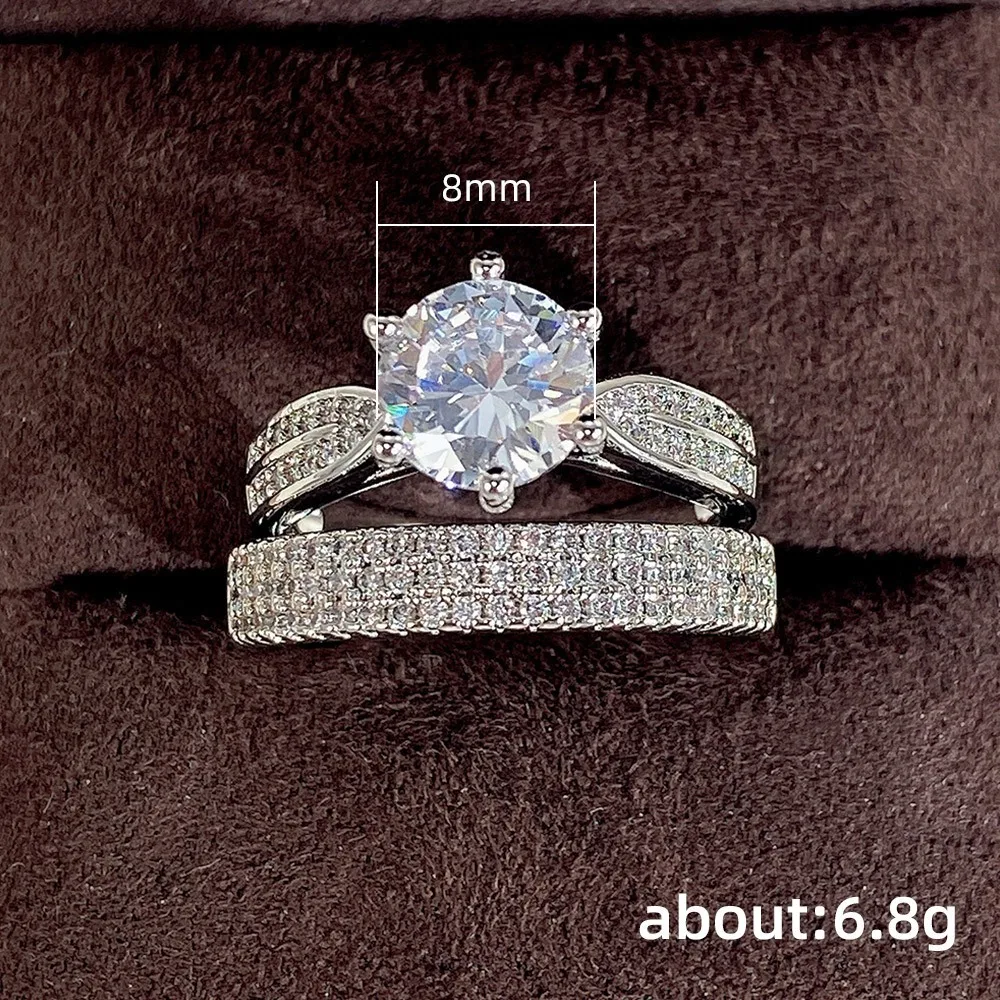 Elegant Accessories Zircon Wedding Ring Set 2 Piece Set silvery Natural Diamond Ring Sparkling Couple's Diamond Ring Girl