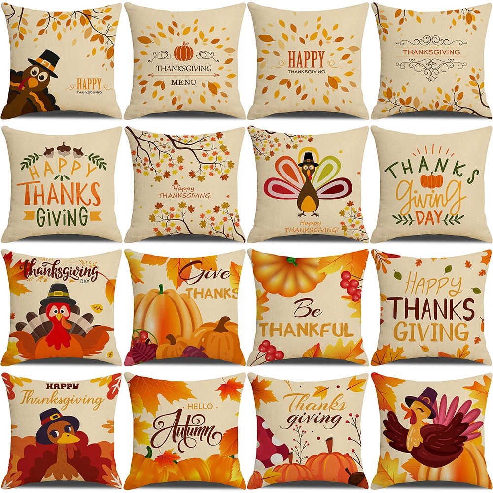 

Turkeys Pumpkin Cushion Cover Happy Thanksgiving Gifts Holiday Party Home Decor Pillows Cover Cotton Linen Pillowcases 45x45cm
