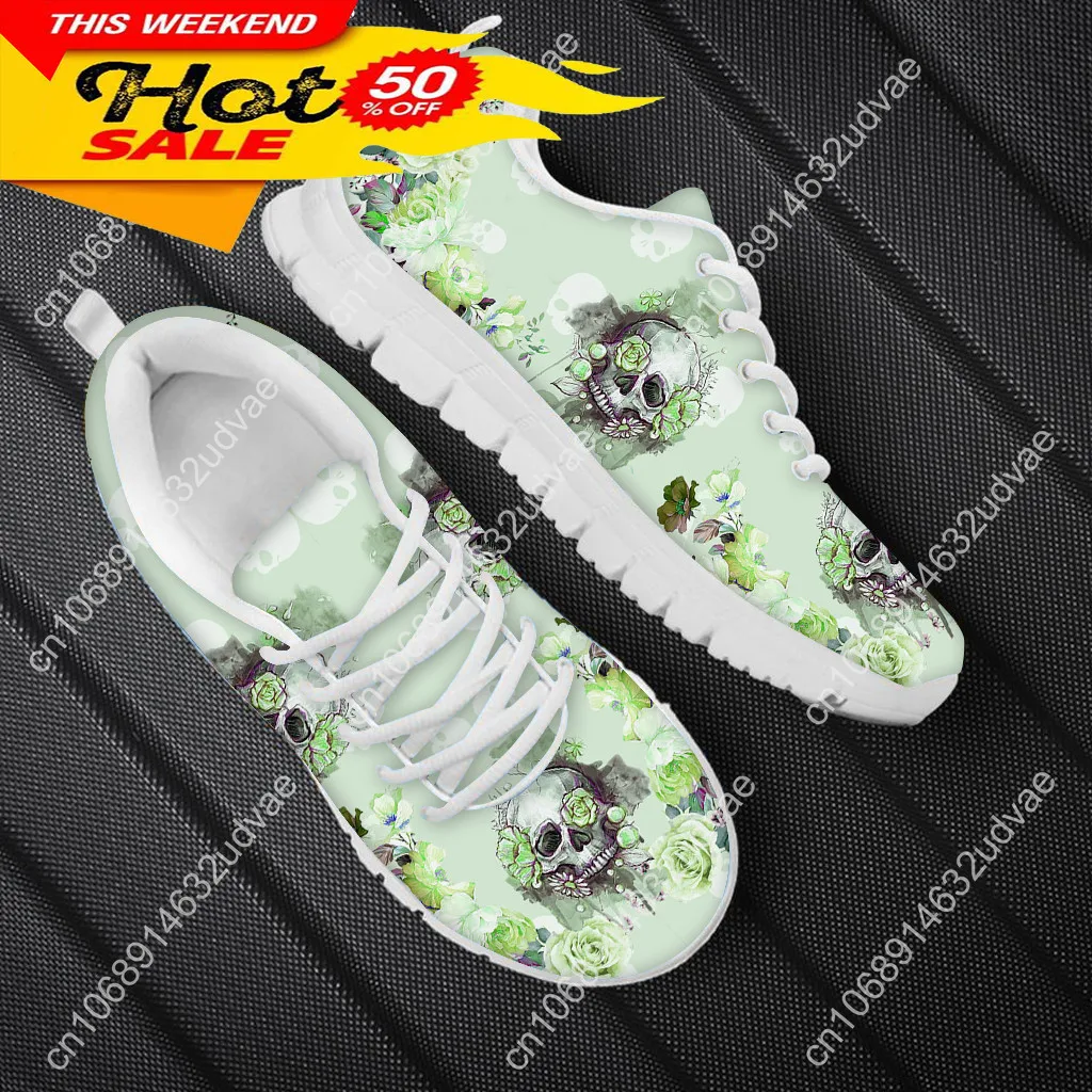 Spring Leisure Sneakers For Ladies Sugar Skull Pattern Gothic Flats Lace Up Shoes Comfort Air Mesh Footwear Zapatos