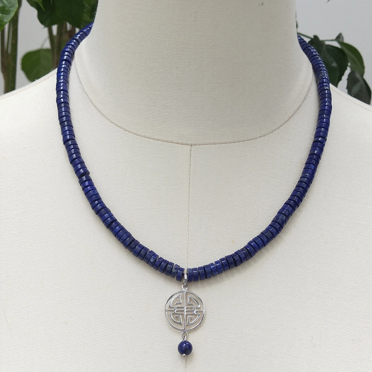 

Lii Ji Real Stone Blue Necklace 925 Sterling Silver 51cm Lapis Lazuli Happiness Pendant Necklace Women Jewelry Gift