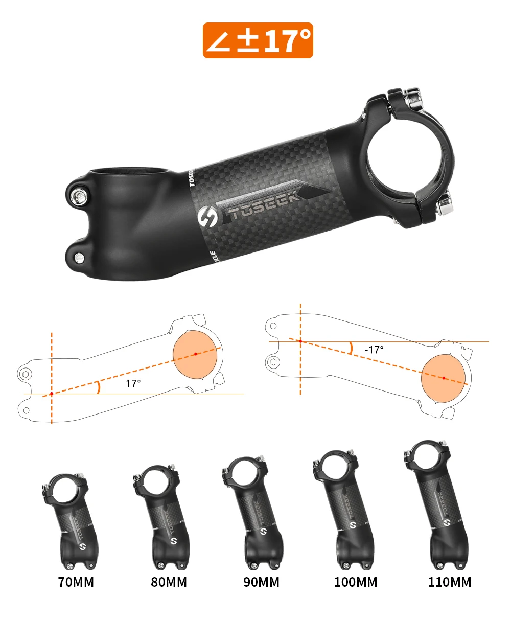 TOSEEK Fahrradlenker-Vorbau 28,6-31,8mm Aluminium + Carbon Vorbau Winkel 6° 17° MTB Lenker-Vorbau MTB-Vorbau Ersatzteile für Fahrräder – Detail 6