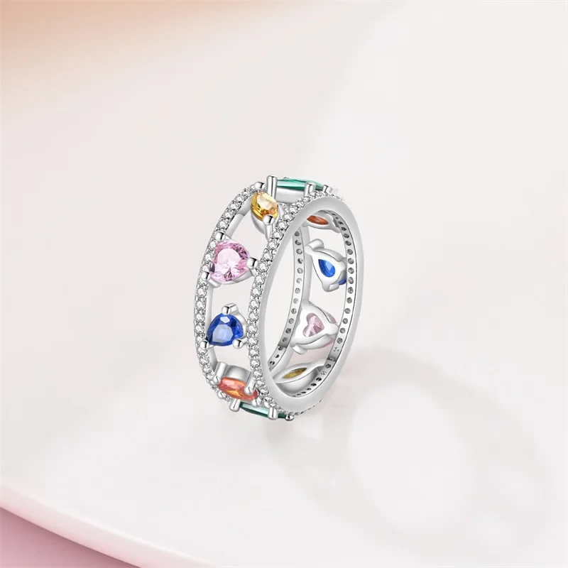 Rings For Women 100% 925 Sterling Silver Pink Heart Crown Star Moon Snowflake Zircon Rings Fashion Engagement Wedding Jewelry - Image 3