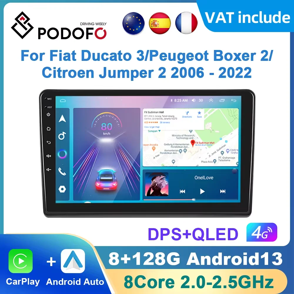 Autoradio Android 9 Pouces Pour Fiat Ducato 3/Peugeot Boxer 2/Citroën Jumper 2 (2006-2022) - 4 Cores, 2Go+64Go, Carplay/Android Auto, GPS, WiFi, Caméra Recul