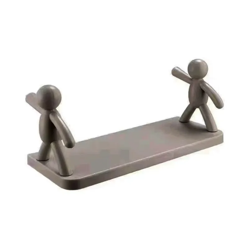 Grey little person wall mounted non perforated storage rack, bathroom rack, bathroom cosmetics kitchen organizing storage rack
