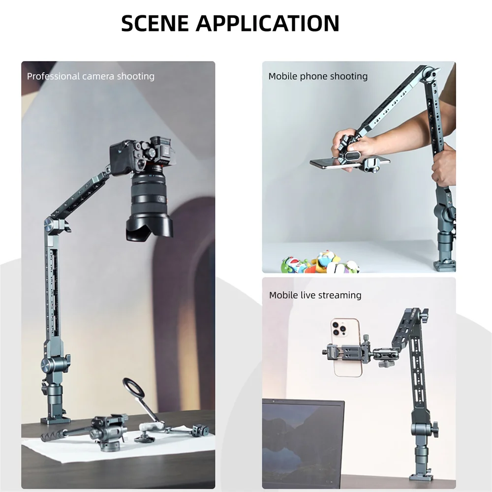 LEAPLIGHT NATO 매직 암 오버헤드 캔틸레버 스탠드(1/4인치 아카 C-클램프 포함) 카메라 폰/아이패드 태블릿 삼각대용 데스크탑 카메라 마운트