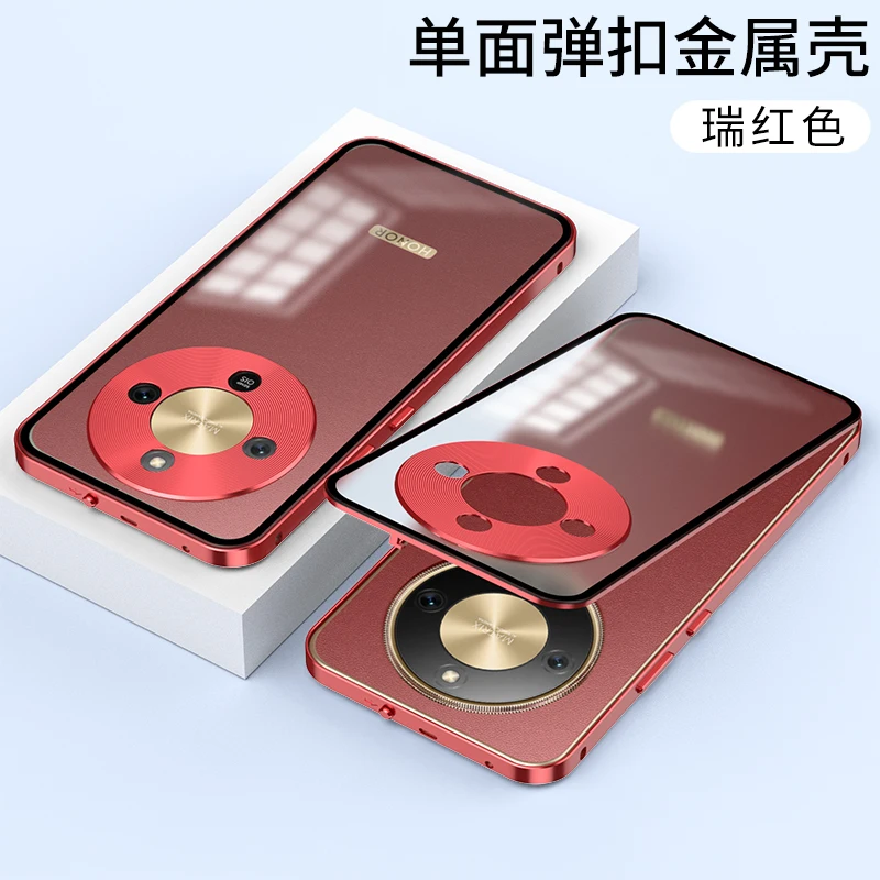 Premium Alloy Metal Lens Protection Phone Case with Transparent Tempered Glass and Shockproof Back Cover