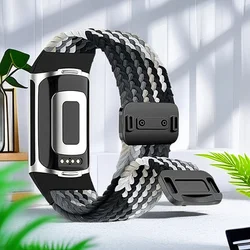 Magnetic Elastic Braided Loop Replacement Band Strap - Fitbit charge6  5 (Black chocolate)
