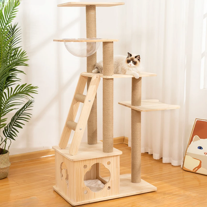 

Cat Tree Space Capsule Sisal Cat Climbing Frame All Solid Wood Wooden Cat Nest Multifunctional Pet Villa Stable and Non-slip