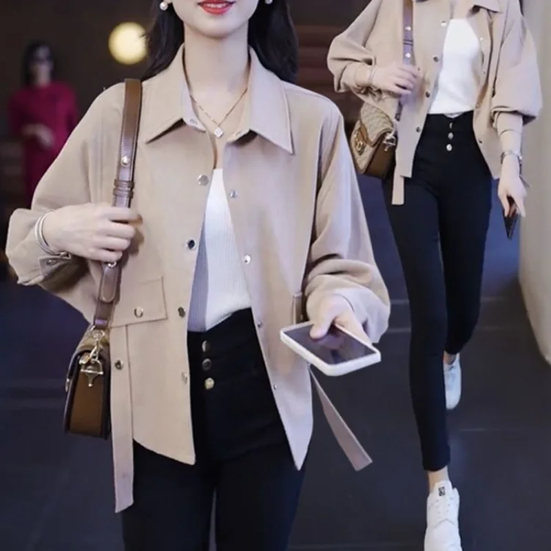 Long Sleeve Shirt Women Short Coat Autumn Winter New Explosive Fashion Age Reduction Loose Bat Sleeve Cardigan Top