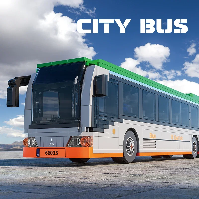 Green extended sightseeing city bus building blocks passenger vehicle toy for kids and adults