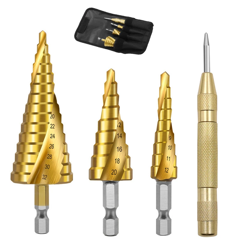 3PCS Hex Spiral Groove Drill Bit Set 4-32/2/4-20/4-12mm HSS Titanium Coated Wood Metal Plastic Hole Cutter Core Drilling Tools hss titanium coated wood metal hole cutter core drilling tools set 3pcs set straight groove step drill bit 3 12mm 4 12mm 4 20mm