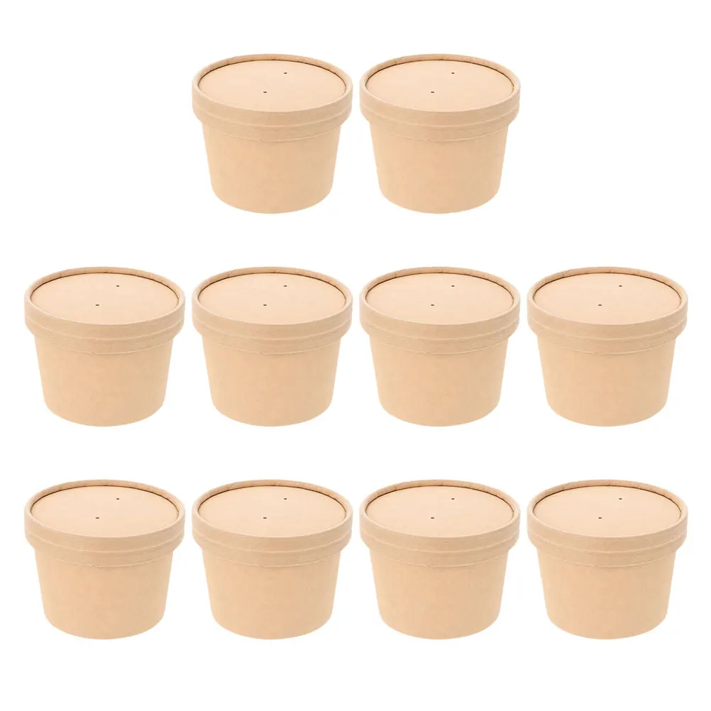 Soup Cups Paper Containers Kraft Food Disposable Go To Bowls Ice Cream Cup  Lids Compostable Recyclable Hot With - AliExpress