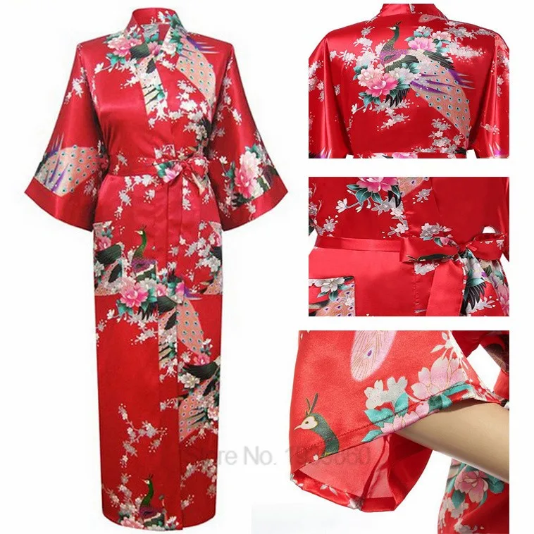 Chinese Women Print Silk Rayon Robes Long Sexy Nightgown Yukata Kimono Bath Gown Sleepwear Plus Size Bathrobes Intimate Lingerie women sleepwear silk robe sleepwear pajamas
