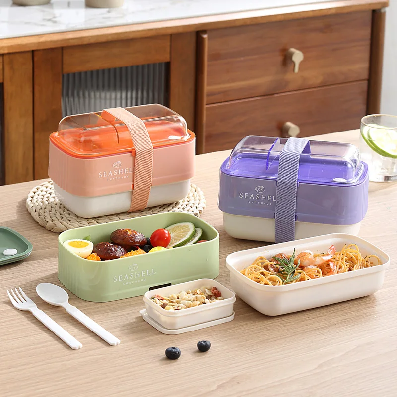 

1100ML Creative Lunch Box with Fork Spoon Portable Double Layer Leakproof Bento Box for School Office Food Storage Container