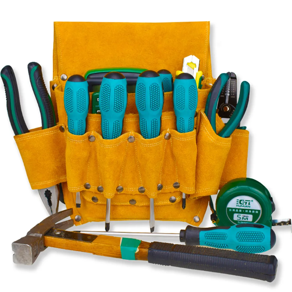 Electrician's Belt Bag Tool Storage Satchel Cowhide Thickened Wear-resistant Pure Cowhide Toolkit Mechanic Dedicated 2