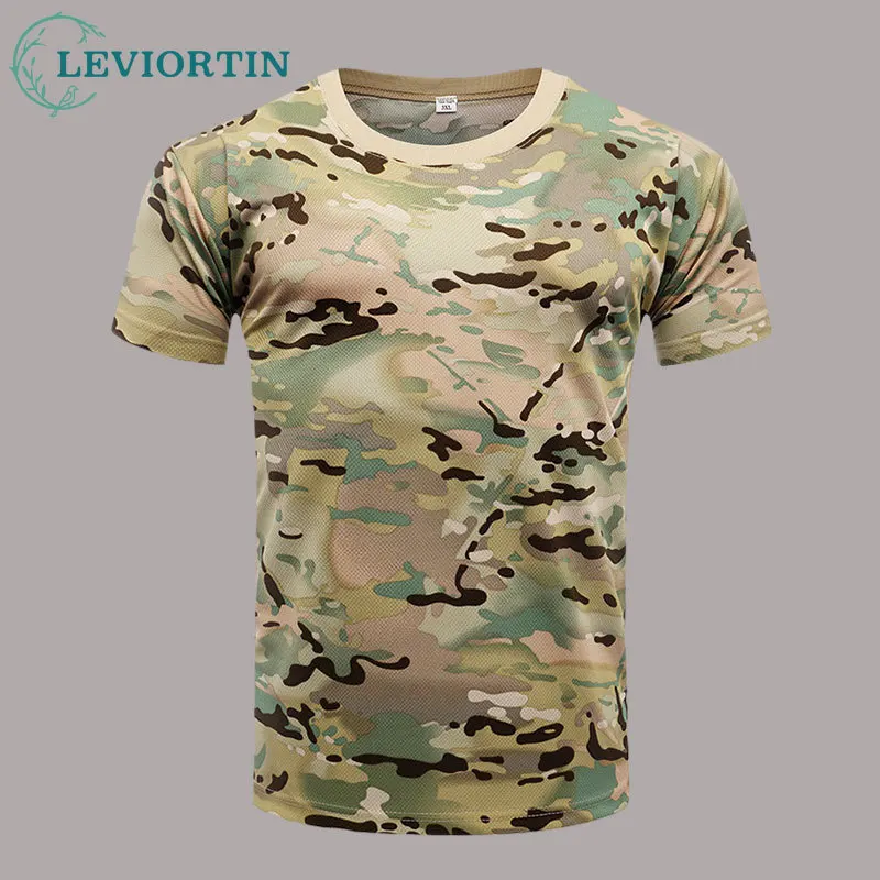 

Summer Men's Short Sleeve Camouflage T-shirt Quick Drying Sports Tops Tee Outdoor Fitness Training Clothing Tactical T-shirt