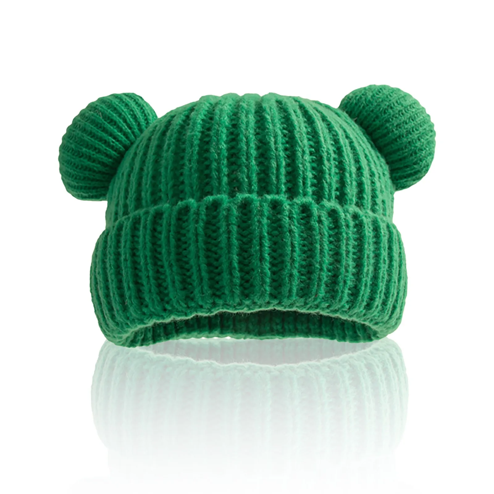 Autumn Winter Bear Ear Ribbed Knitting Hats For Baby Boys Girls Solid Color Cartoon Caps Children Keep Warm Elastics Turban Hats