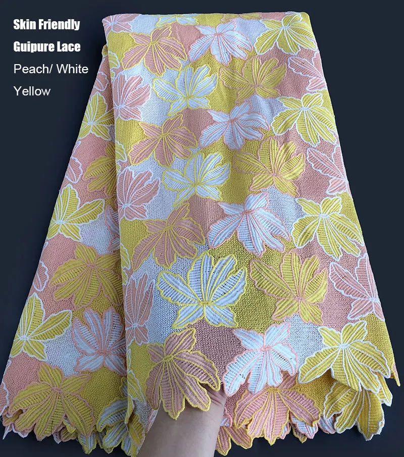 Lace Fabric Chiffon Lace Fabric 5 Yards Guipure Lace Soft African Cord Fabric Neat Embroidery Nigerian Ghana Dubai Celebration Wear