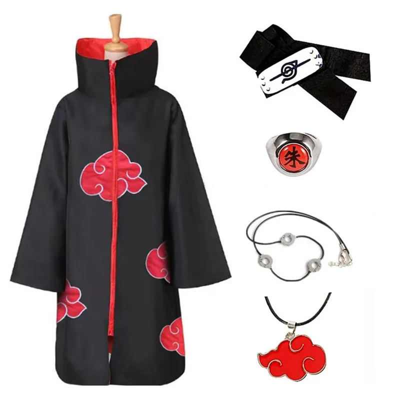 Cosplay Costumes Halloween Anime Ninja Dawn Organization Robe Embroidered Cloud Cloak Necklace Ring