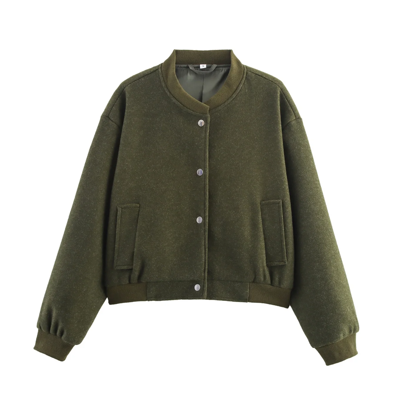 2025 Autumn Women's New Casual Versatile Stand Up Collar Long Sleeved Soft Solid Solor Loose Casual Jacket Short Baseball Jersey