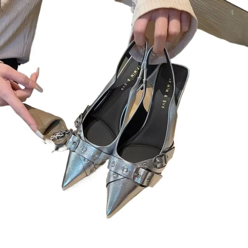 Female Slip On Footwear Fashion Metal Buckle Ladies High Heels Shoes Slides Pointed Toe Women Heels Pumps Shoes New In 2025 6