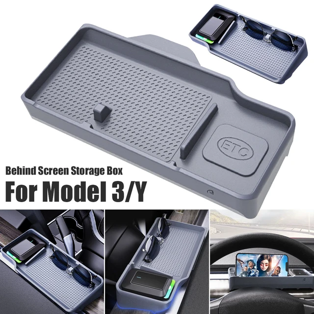 For Tesla Model 3 Y Behind Screen Storage Box Dashboard Organizer Hidden  Tissue Holder Anti-Slip Mat Phone Bracket Accessories - AliExpress