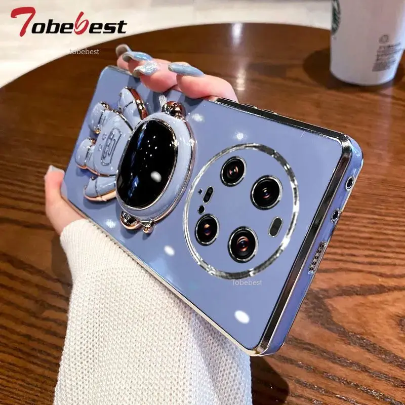 Astronaut Design Bracket Plating Phone Holder Silicone Case