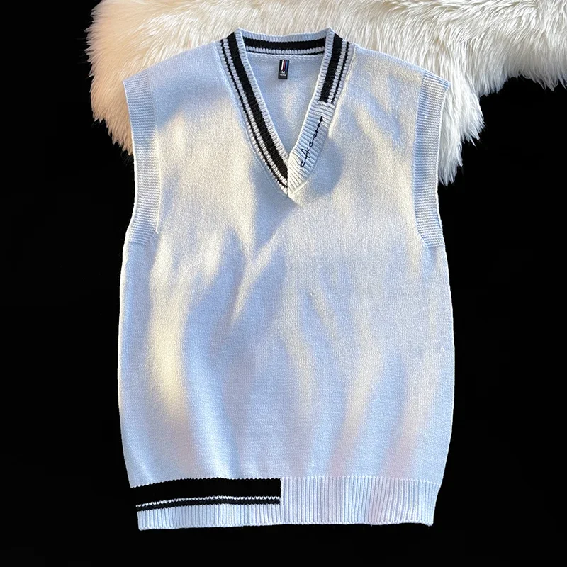 Men Sweater Vests Mens Knitted Vest Men V-neck Sleeveless Knitted Sweater Vest Color Blocked Ribbed Design Simple Natural Fashionable Casual Vest