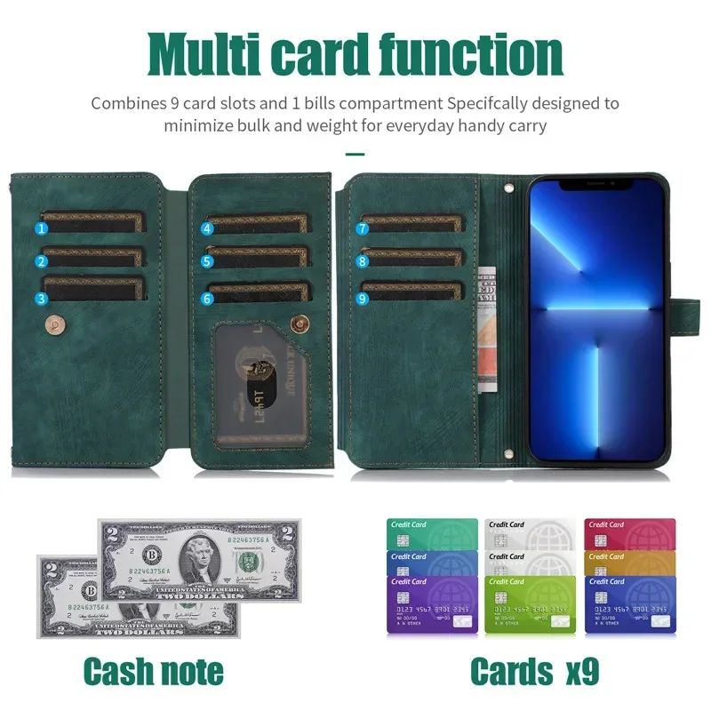 Elegant Flip Leather Phone Case with Long Lanyard and Zipper Wallet